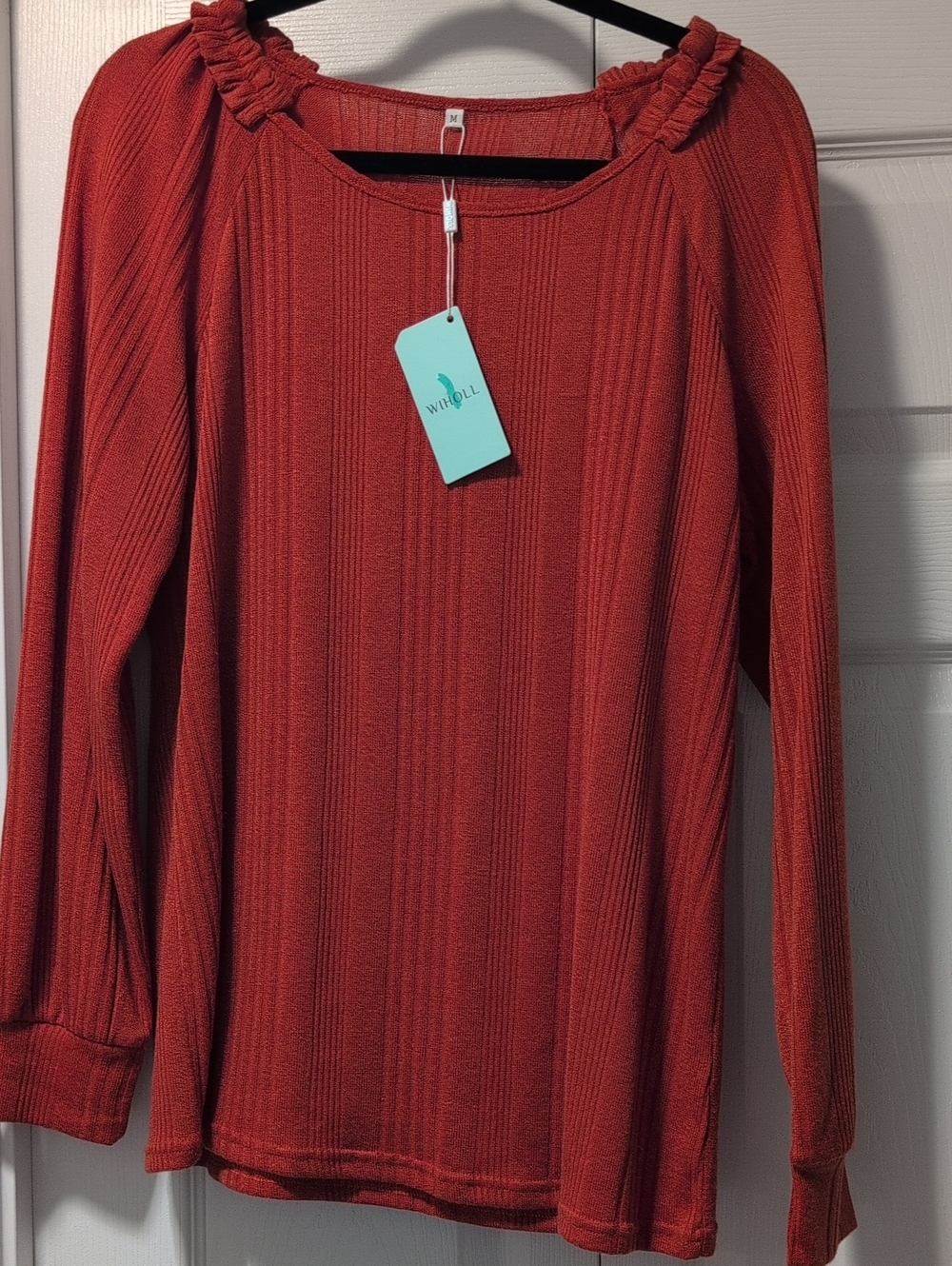Rust Long-Sleeve Ribbed Women's Top